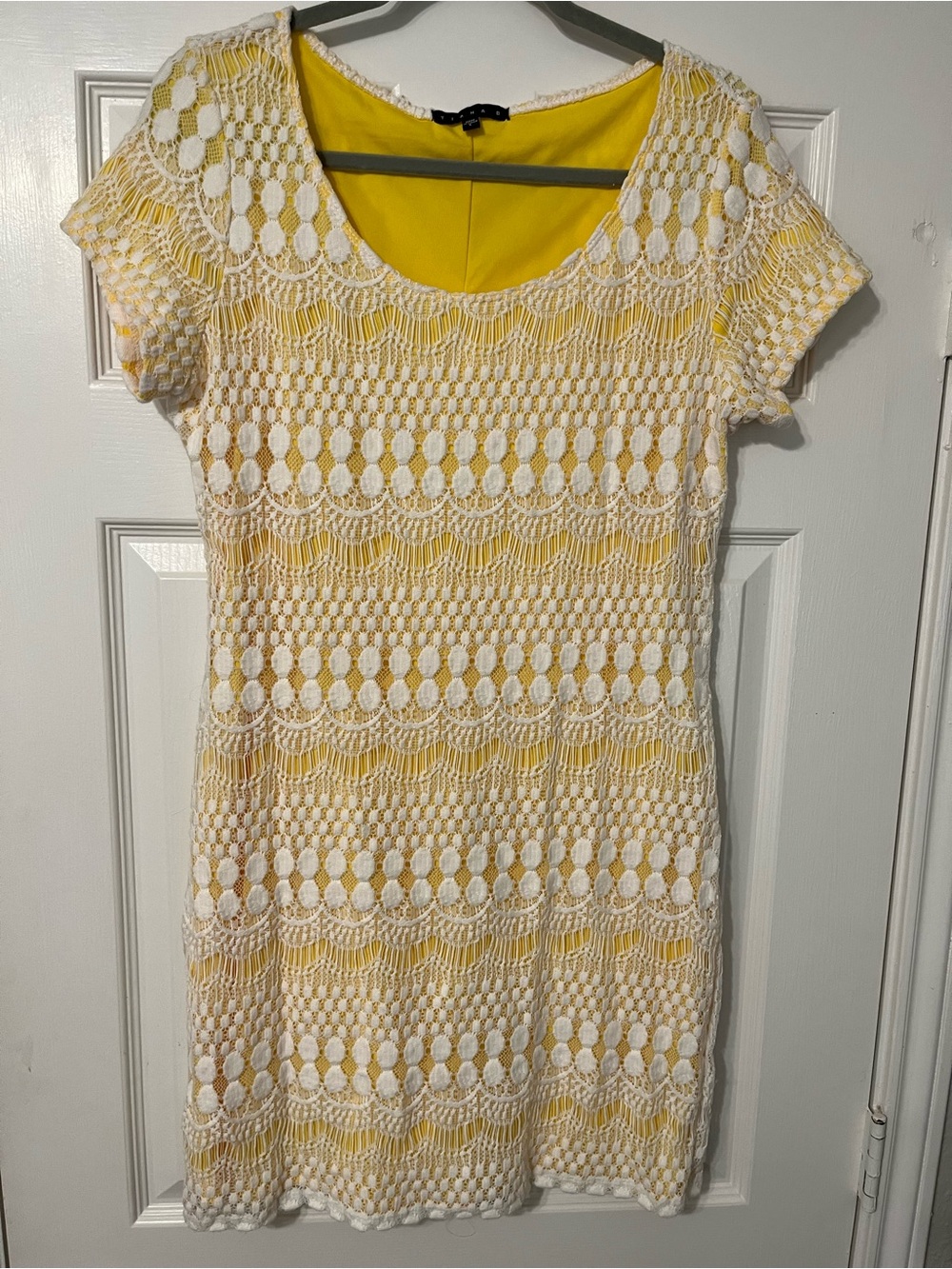 Tiana B. Yellow Dress with White Crochet Overlay